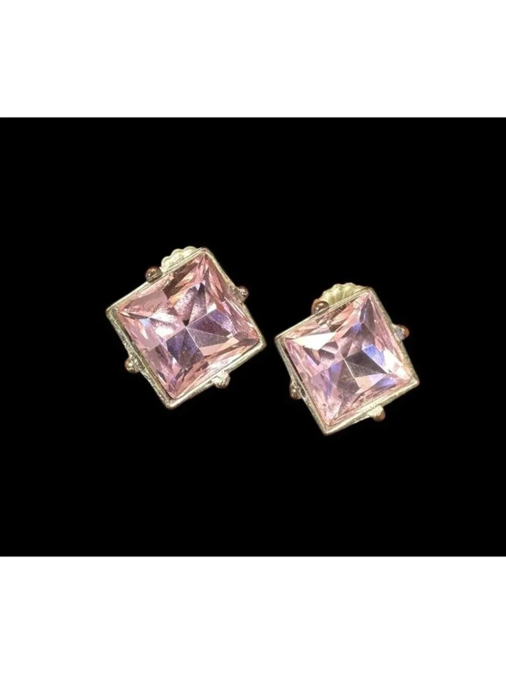Vintage Kenneth Lane Earrings Square Cut Pink Stone Stud Silver Tone - Picture 2 of 6